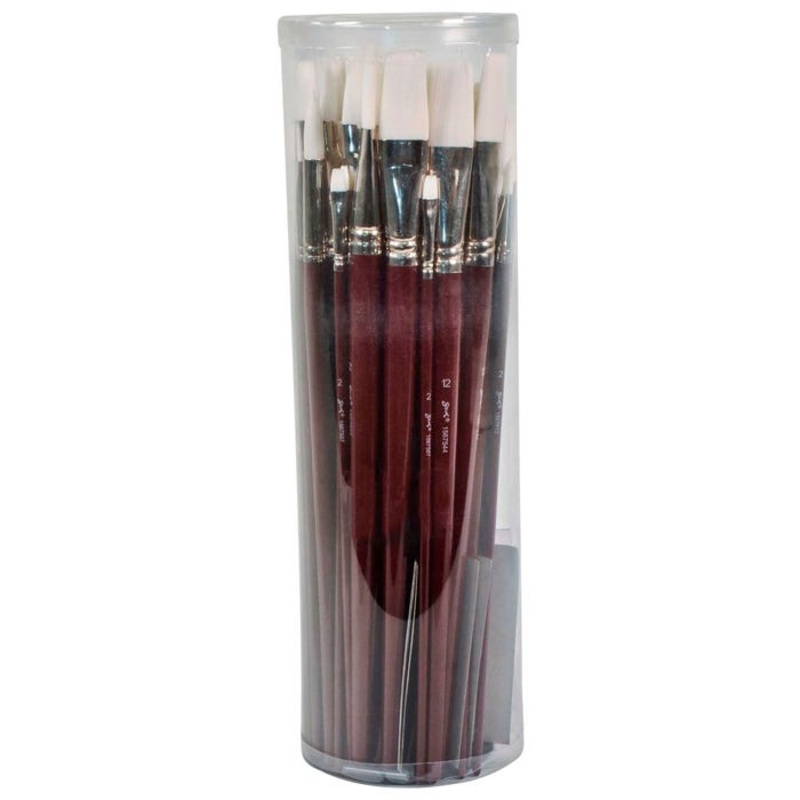 Sax Optimum White Synthetic Taklon Paint Brushes with Long Handles, Assorted Sizes, Red, Set of 72