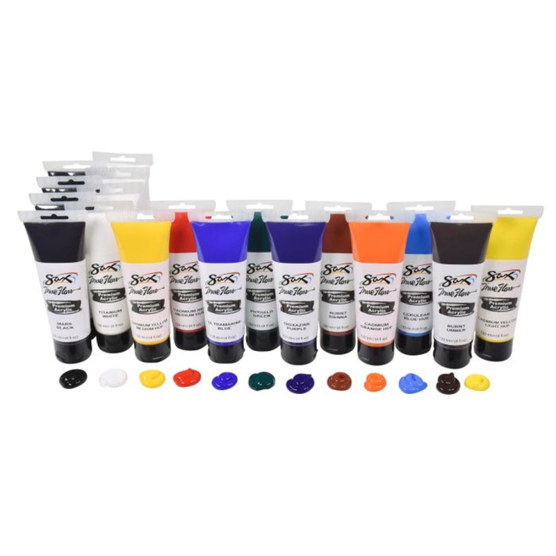Sax Premium Acrylic Paint, 4 Ounce Tubes, Assorted Colors, Set of 18