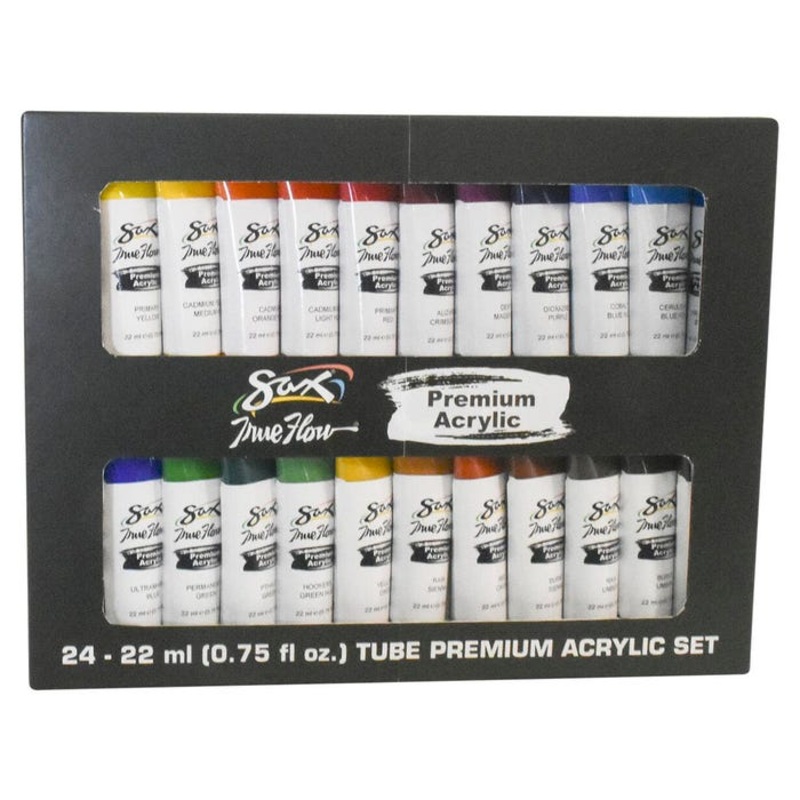Sax Premium Acrylic Paint, Assorted Colors, 0.75 Ounce Tubes, Set of 24