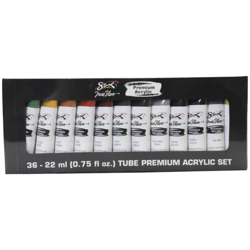 Sax Premium Acrylic Paint, Assorted Colors, 0.75 Ounce Tubes, Set of 36