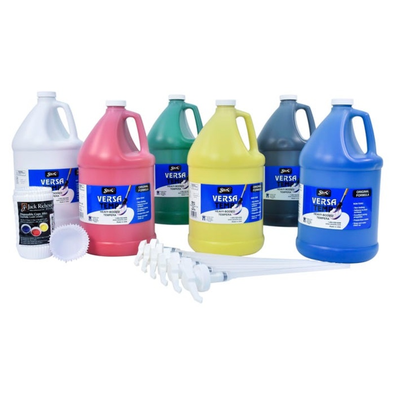 Sax Versatemp Heavy-Bodied Deluxe Tempera Paint Kit with Pumps and Cups, Assorted Colors, Set of 112