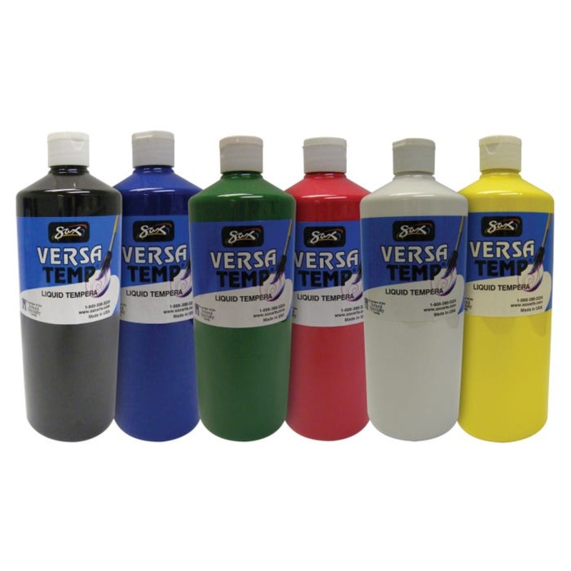 Sax Versatemp Heavy-Bodied Tempera Paint, 1 Quart Bottles, Assorted Colors, Set of 6