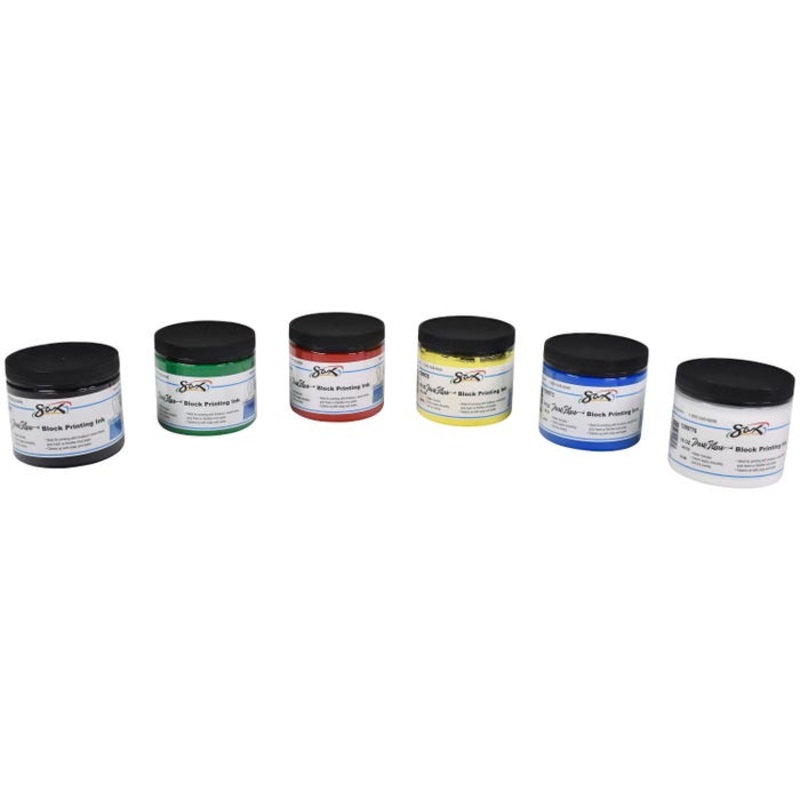 Sax Water Soluble Block Printing Ink, Pint Jars, Assorted Colors, Set of 6