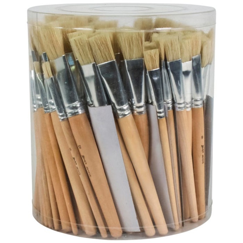 Sax White Bristle Paint Brushes with Short Wooden Handles, Flat, Assorted Sizes, Set of 144
