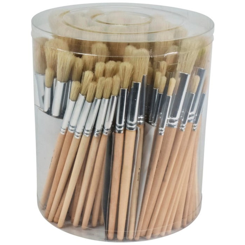 Sax White Bristle Paint Brushes with Short Wooden Handles, Round Assorted Sizes, Set of 144
