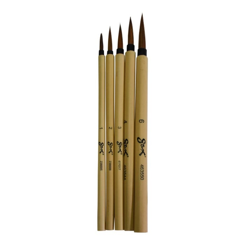 Sax Bamboo Watercolor Paint Brushes, Fine Tip, Assorted Sizes, Set of 5