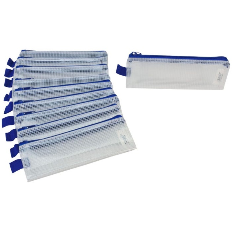 Sax Mesh Tool Case Pouch, 3 x 8 inches, Clear with Blue Trim, Pack of 10