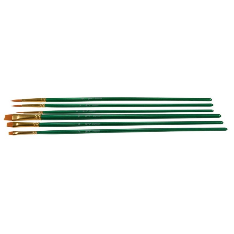 Sax Optimum Golden Synthetic Taklon Paint Brushes with Long Handles, Assorted Sizes, Set of 6