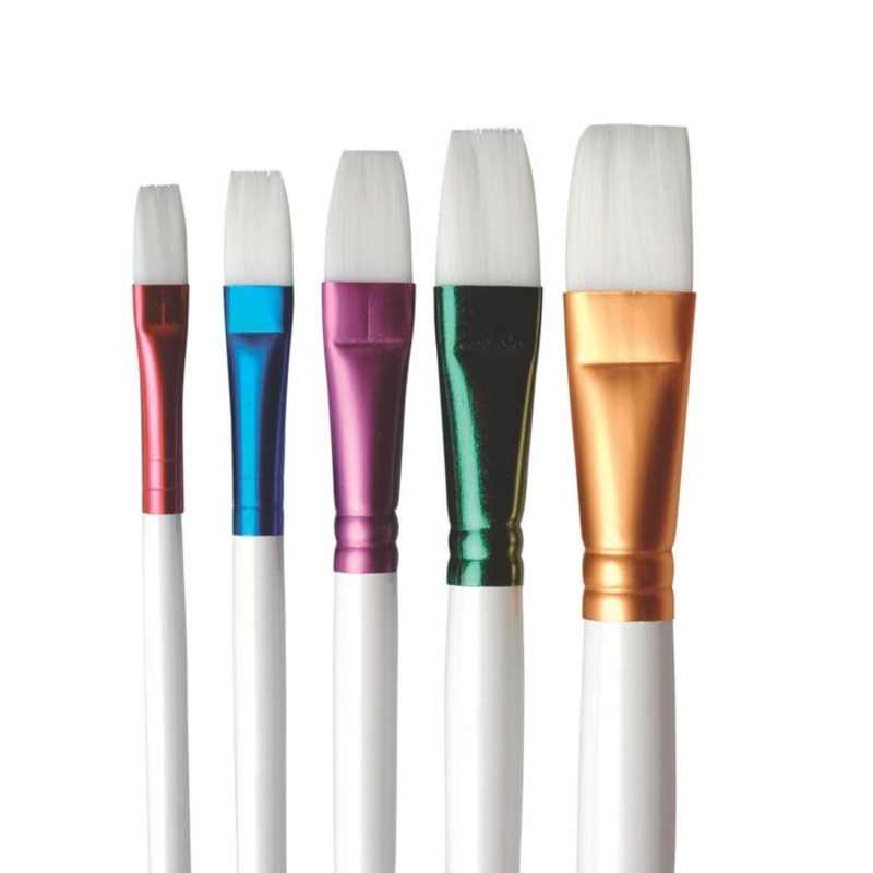 Sax Spectrum Flat Watercolor Paint Brushes with Short Handles, Assorted Sizes, Set of 5