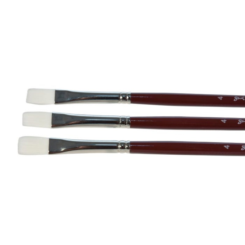 Sax Optimum White Synthetic Taklon Paint Brushes Long, Flat, Size 4, Set of 3