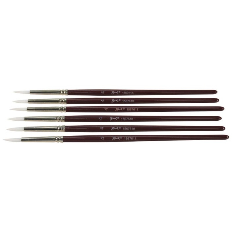 Sax Optimum White Synthetic Taklon Paint Brushes Short, Round, Size 4, Set of 6
