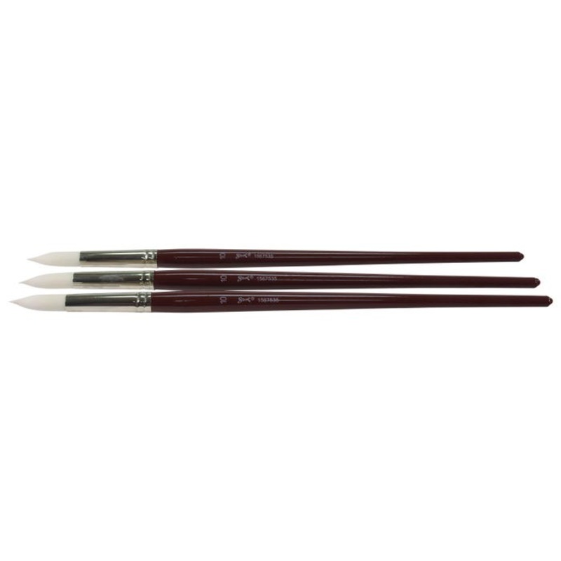 Sax Optimum White Synthetic Taklon Paint Brushes with Long Handles, Round Type, Size 10, Set of 3