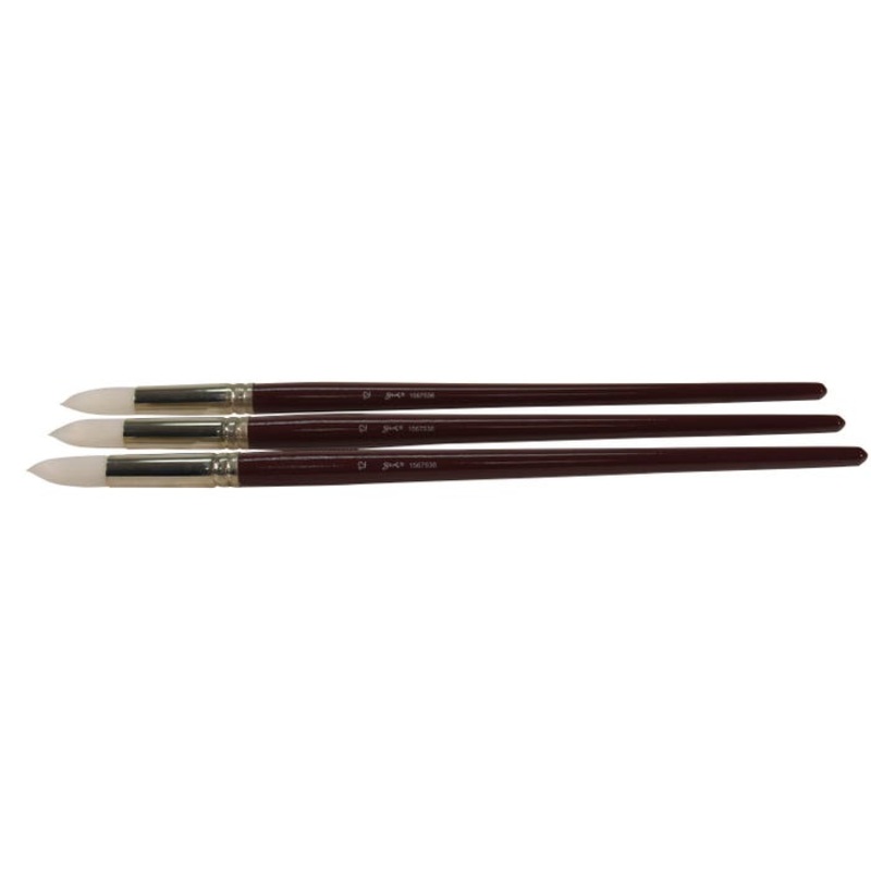 Sax Optimum White Synthetic Taklon Paint Brushes with Long Handles, Round Type, Size 12, Set of 3