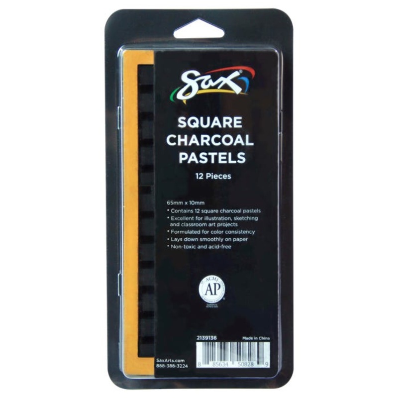 Sax Square Compressed Charcoal Sticks, Black, Pack of 12