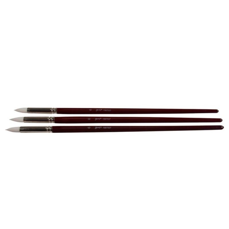 Sax Optimium White Taklon Brushes, Round Type , Long Handle, Size 4, Pack of 3