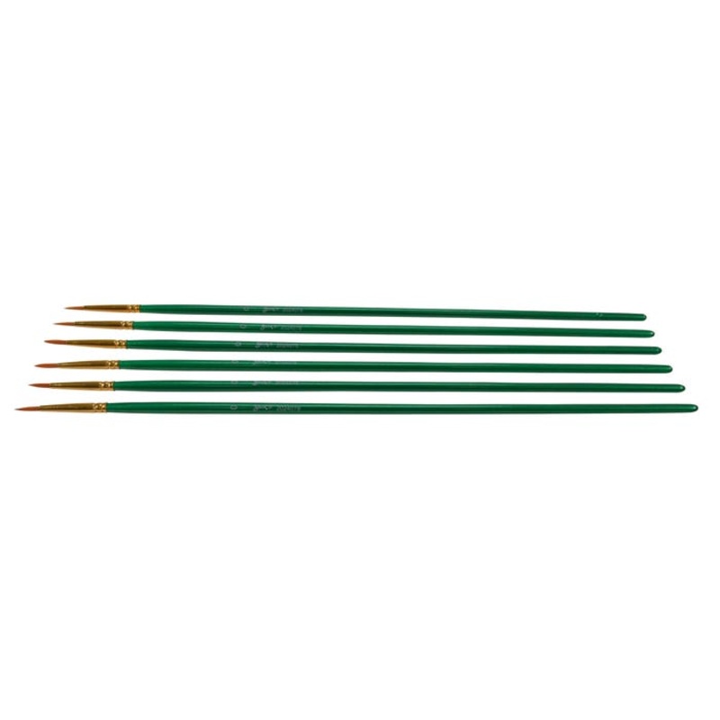 Sax Optimum Golden Synthetic Taklon Paint Brushes Long, Round, Size 0, Set of 6