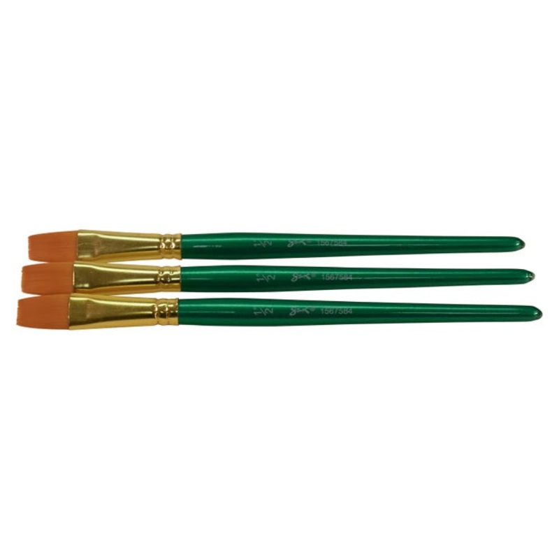 Sax Optimum Golden Synthetic Taklon Paint Brushes Short, Flat, 1/2 Inch, Set of 3