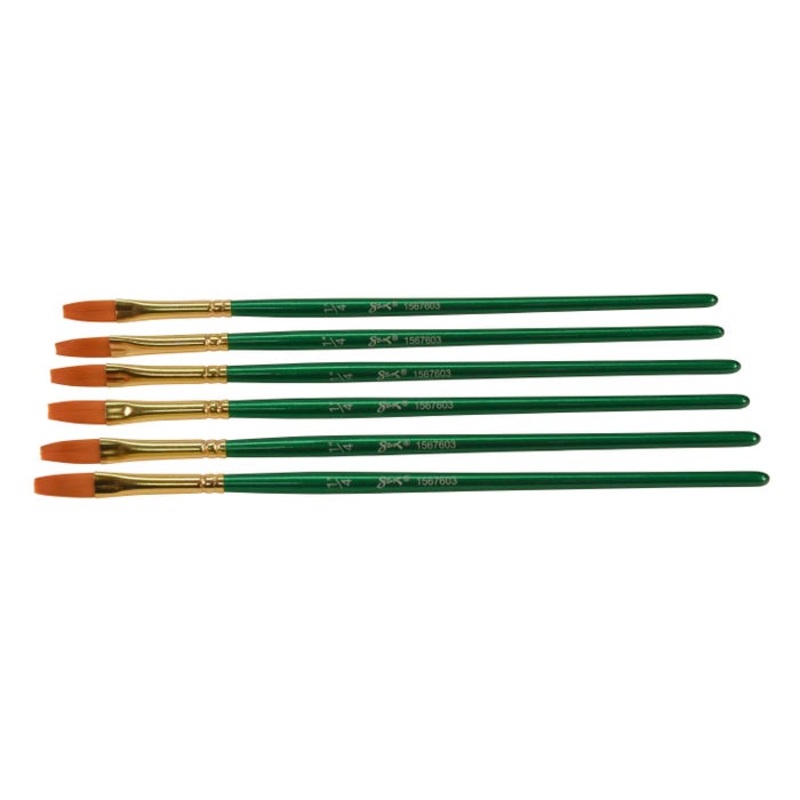 Sax Optimum Golden Synthetic Taklon Paint Brushes Short, Flat, 1/4 Inch, Pack of 6