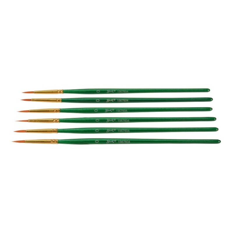 Sax Optimum Golden Synthetic Taklon Paint Brushes Short, Round, Size 0, Set of 6