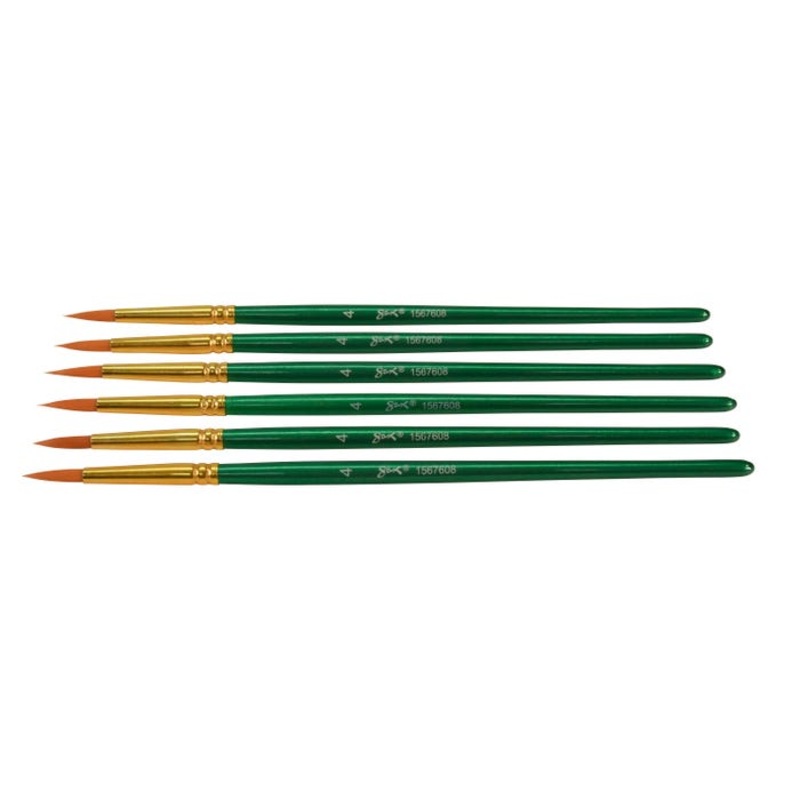 Sax Optimum Golden Synthetic Taklon Paint Brushes Short, Round, Size 4, Set of 6