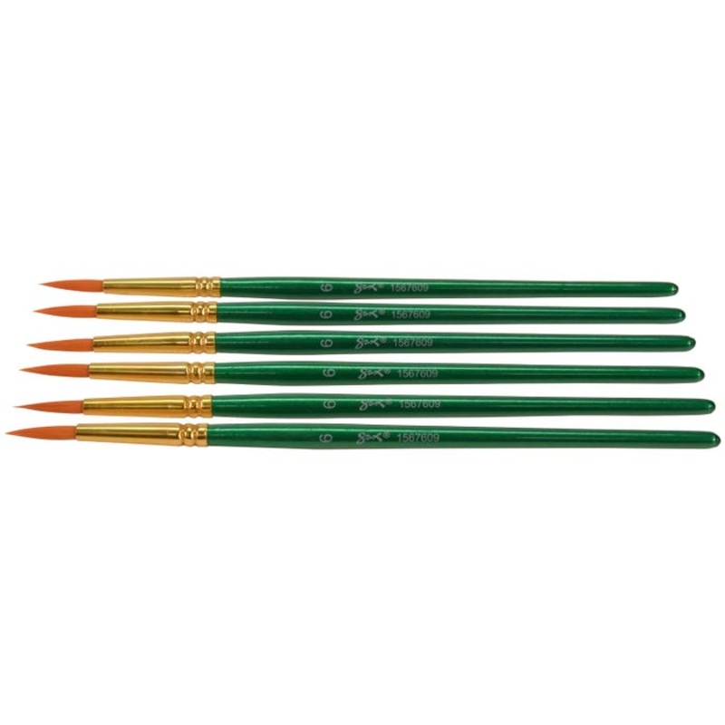 Sax Optimum Golden Synthetic Taklon Paint Brushes Short, Round, Size 6, Set of 6