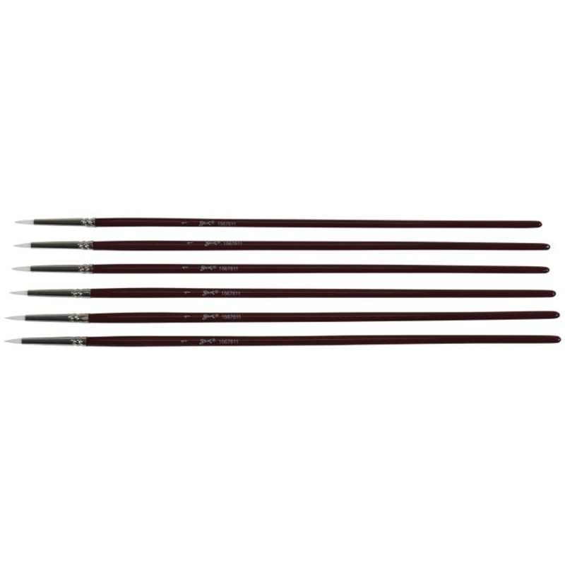 Sax Optimum White Synthetic Taklon Paint Brushes Long, Round, Size 1, Set of 6