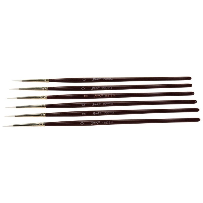 Sax Optimum White Synthetic Taklon Paint Brushes, Round, Size 0, Set of 6