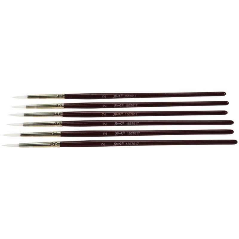 Sax Optimum White Synthetic Taklon Paint Brushes, Round, Size 2, Set of 6