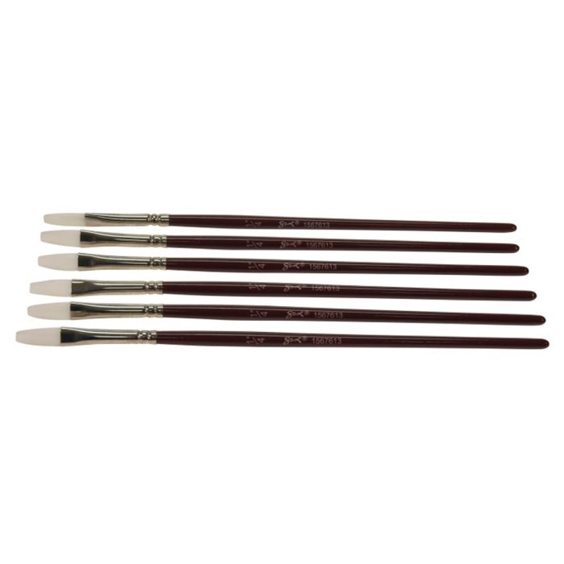 Sax Optimum White Synthetic Taklon Paint Brushes Short, Flat, 1/4 Inch, Set of 6