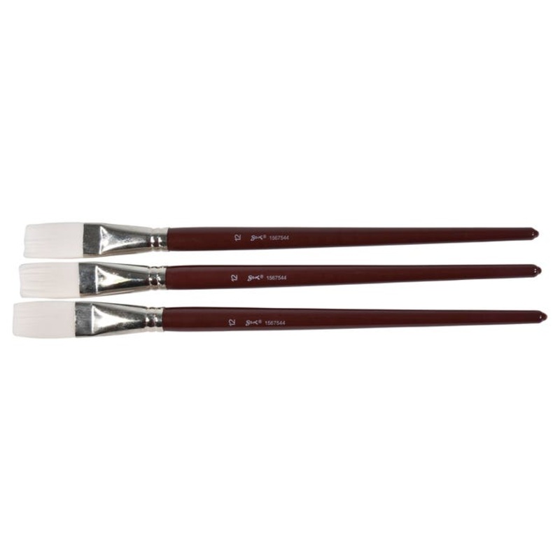 Sax Optimum White Synthetic Taklon Paint Brushes with Long Handles, Flat Type, Size 6, Set of 3