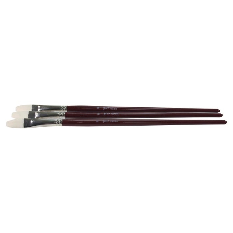 Sax Optimum White Synthetic Taklon Paint Brushes with Long Handles, Flat Type, Size 8, Set of 3