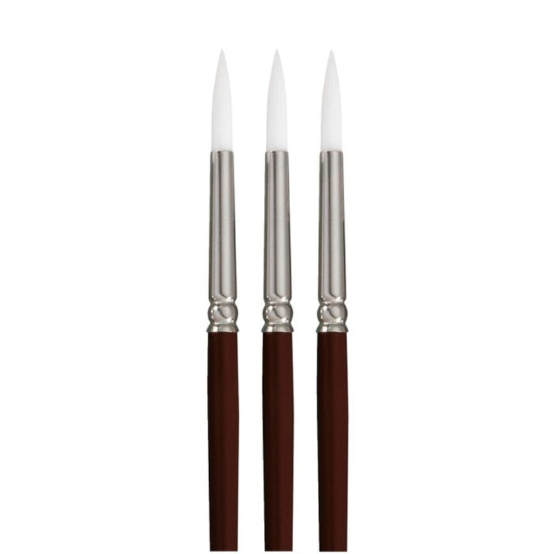 Sax Optimum White Synthetic Taklon Paint Brushes with Long Handles, Round Type, Size 6, Set of 3