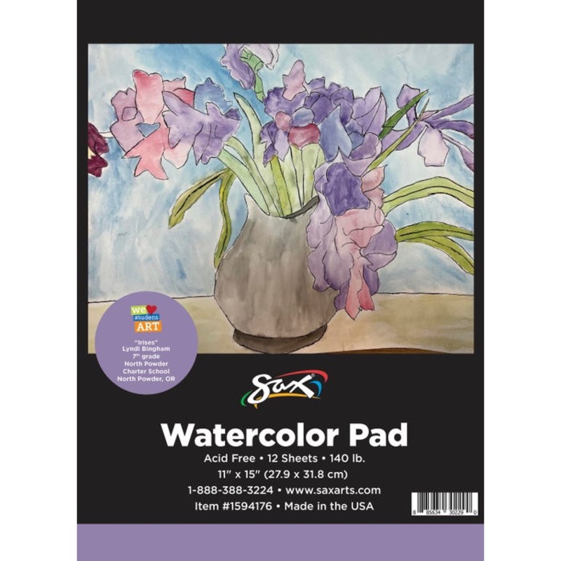 Sax Watercolor Pad, 140 lb, 11 x 15 Inches, White, 12 Sheets