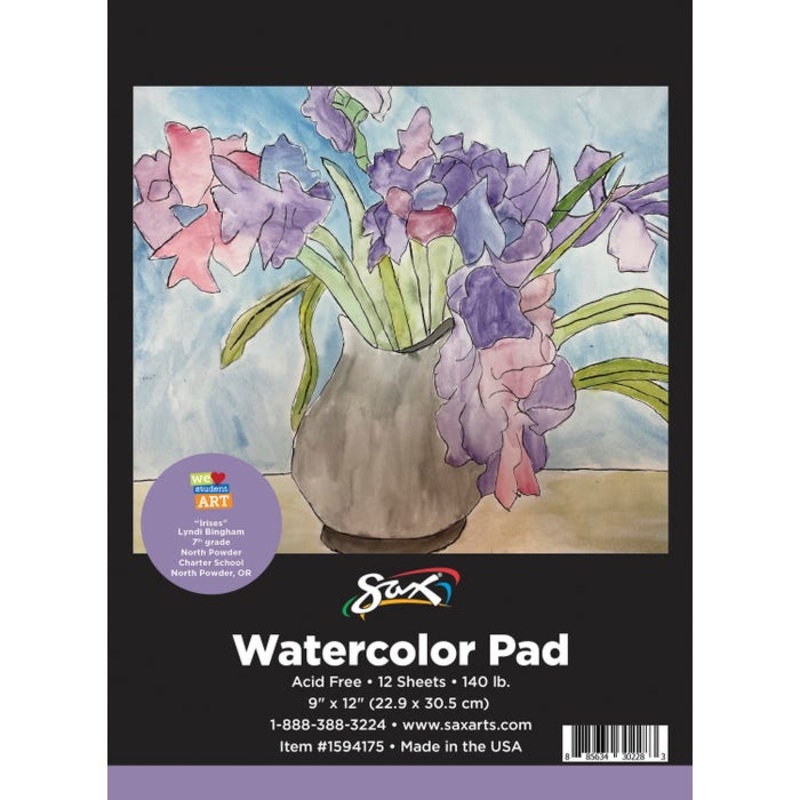 Sax Watercolor Pad, 140 lb, 9 x 12 Inches, White, 12 Sheets