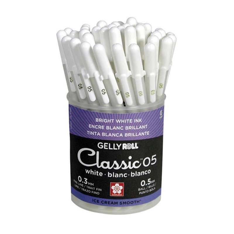 Sakura Gelly Roll Classic Gel Pens, 0.5 mm Fine Tip, White, Pack of 36