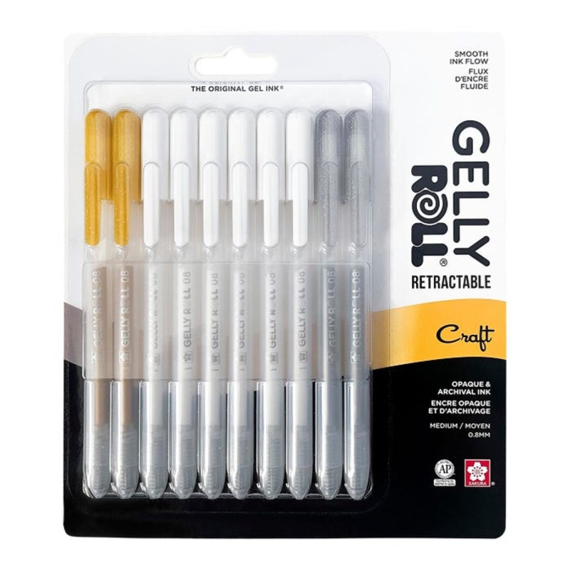 Sakura Gelly Roll Craft Retractable Pens, 0.8 mm Medium, Assorted Colors, Set of 10