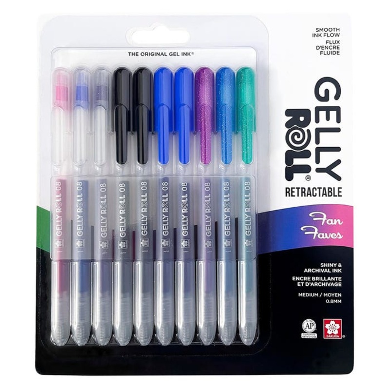 Sakura Gelly Roll Fan Faves Retractable Pens, 0.8 mm Medium, Assorted Colors, Set of 10