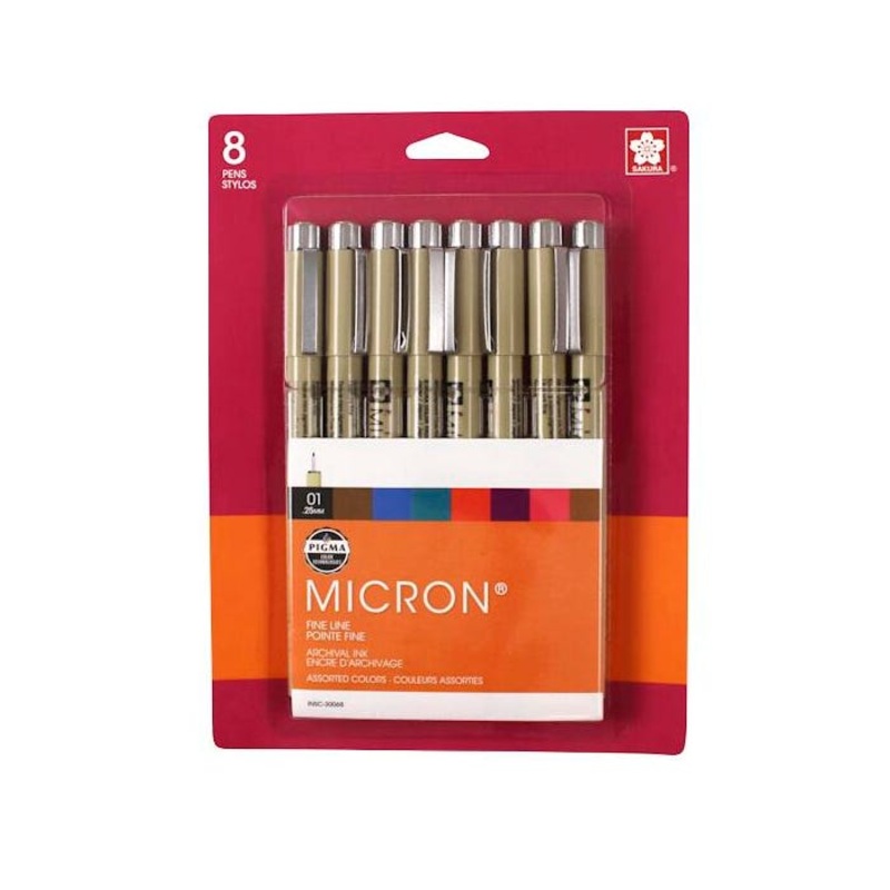Sakura Pigma Micron Quick Dry Non-Toxic Permanent Waterproof Pen Set, Assorted Tip, Black, Set of 8