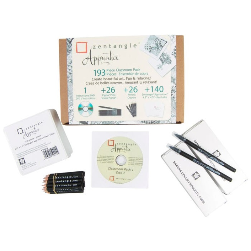 Sakura Zentangle Apprentice Classroom Pack with White Tiles, 193 Pieces