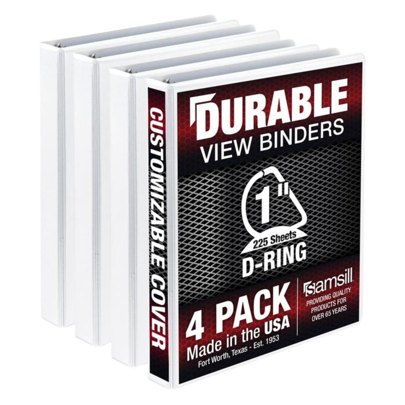 Samsill Durable View Binder, D-Ring, 1 Inch, White, Pack of 4
