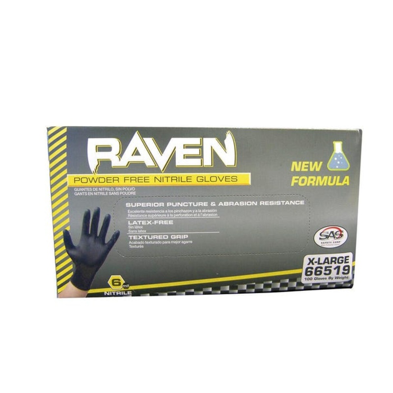 SAS Raven Disposable Latex-Free Powder Free Gloves, Small, Nitrile, Black, Pack of 100