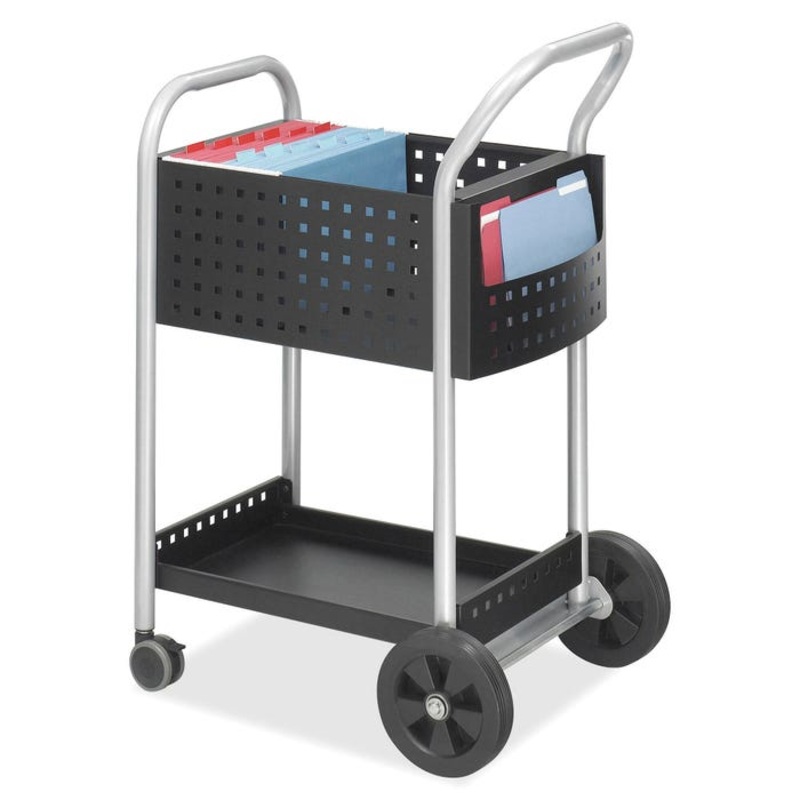 Safco Mail Cart with Side Pocket, 22 in W X 27 in D X 40-1/2 in H, 300 lb, Steel, Black, Powder Coated