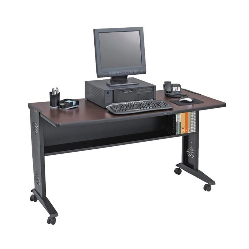 Safco Mobile Computer Desk, Mahogany and Medium Oak, 53-1/2 x 28 x 30 Inches