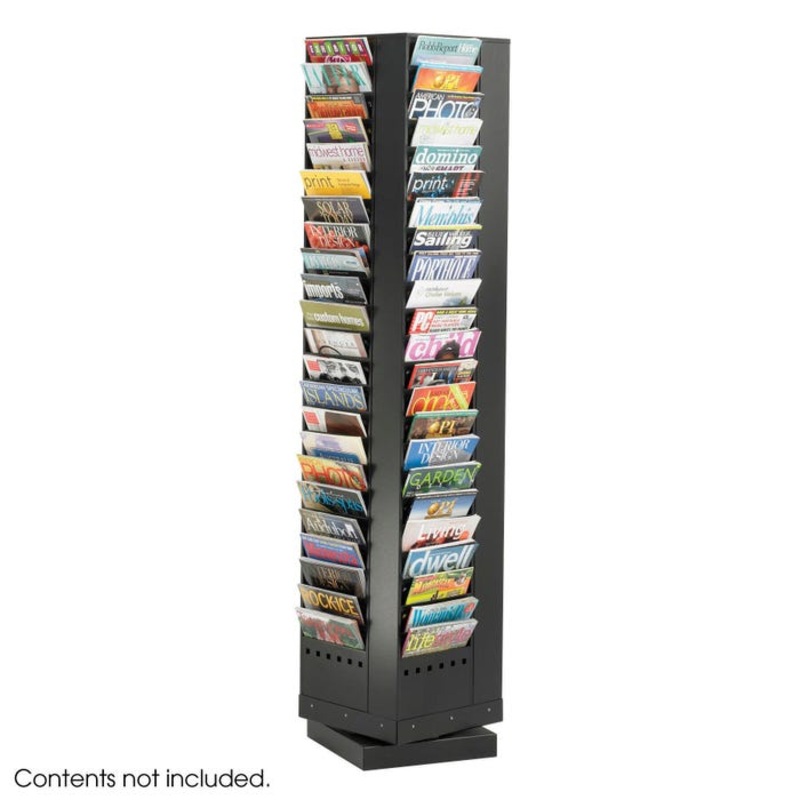 Safco Rotary Magazine Rack, 92 Pocket, 14 x 14 x 68 Inches, 92 Pocket, Black