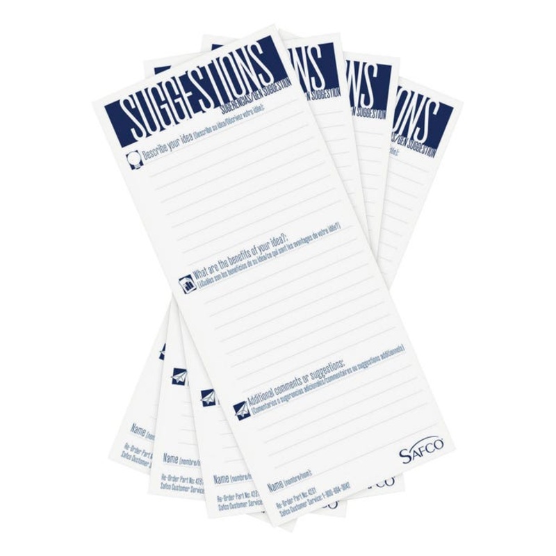 Safco Suggestion Box Card Refills, White, Case of 60