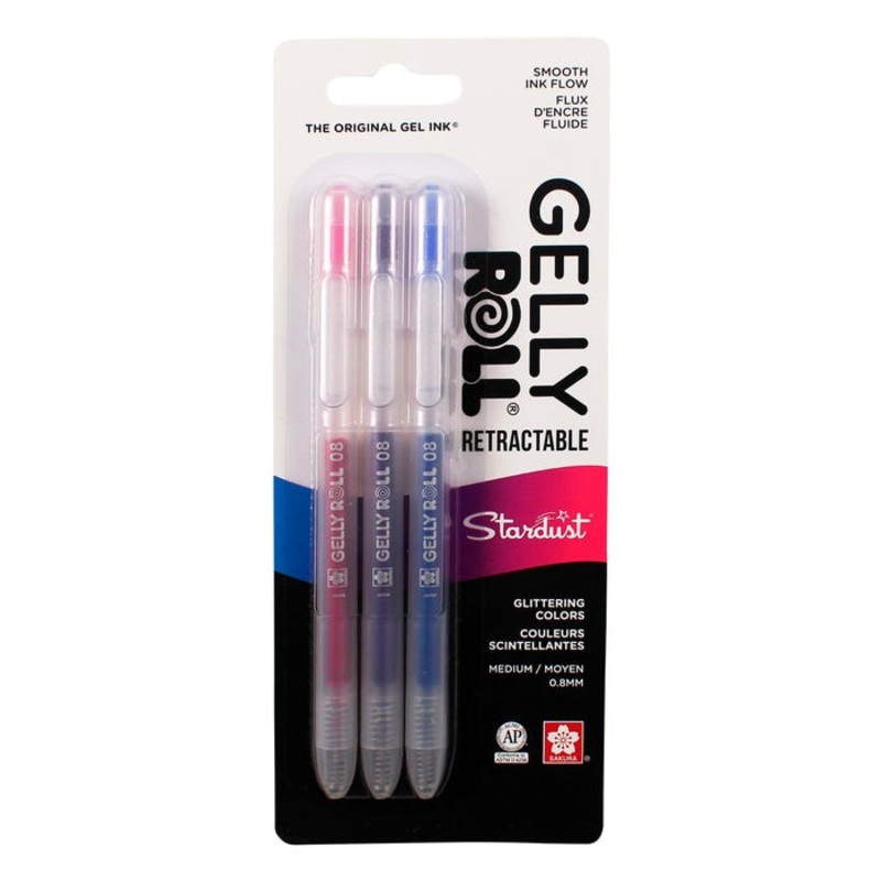 Sakura Gelly Roll Stardust Retractable Pens, 0.8 mm Medium, Assorted Colors, Set of 3