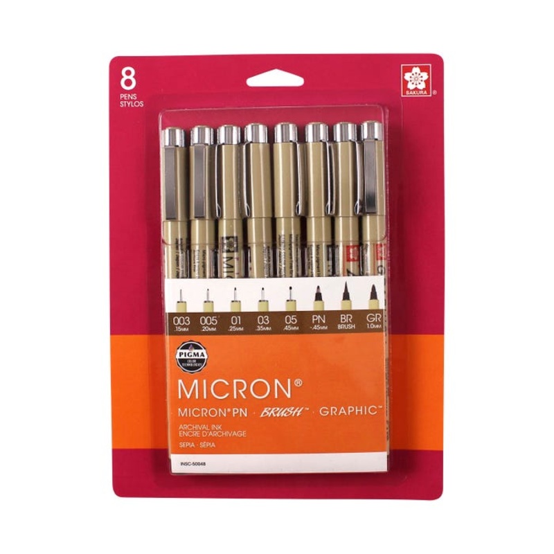 Sakura Pigma Micron Pens, Sepia, Pack of 8
