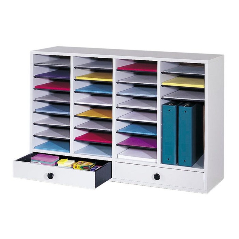 Safco 32-Compartment Literature Organizer with 2 Drawers for Storage, 39-1/4 x 11-3/4 x 25-1/4 Inches