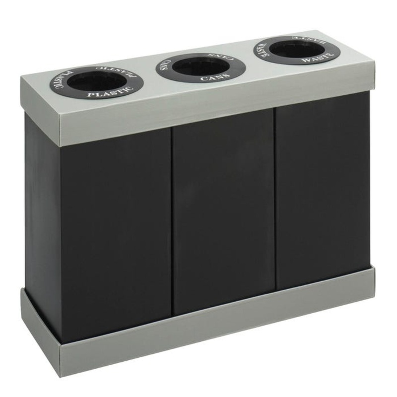 Safco At-Your-Disposal 3-Bin Recycling Center, 28 Gallon Bins, Polyethylene, Gray/Brown