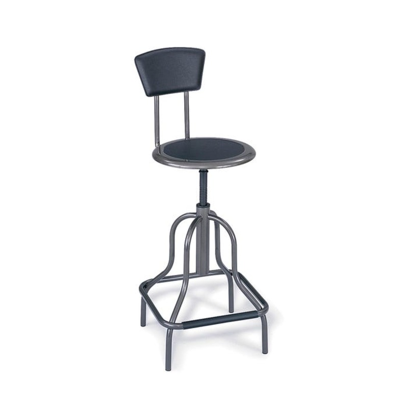 Safco Diesel Stool with High Base, 22 – 27 in Seat, Leather Seat, Black